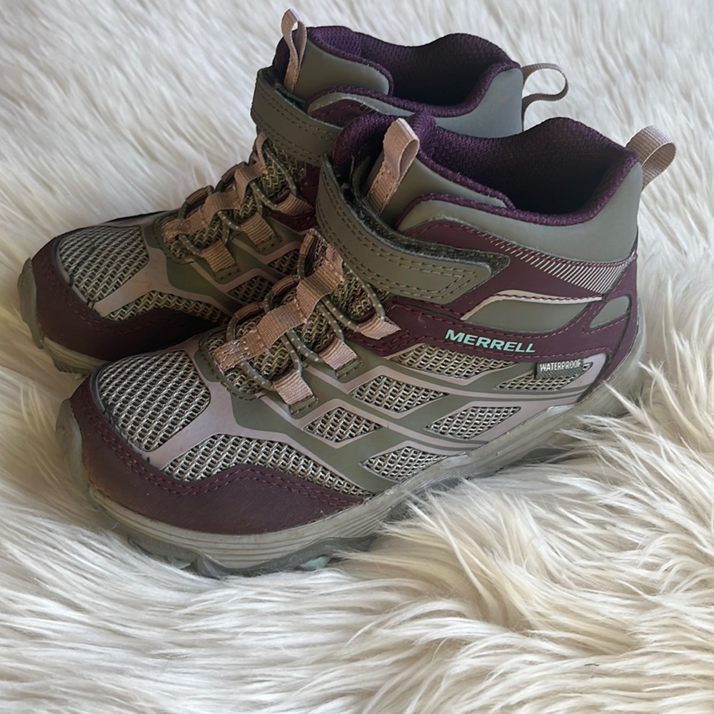 Merrell Moab Girls Size 12M Grey Purple Mid Waterproof Hiking Boots